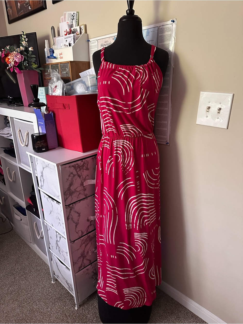 Gilli Fuchsia & White Patterned Spaghetti-Strap Maxi Dress